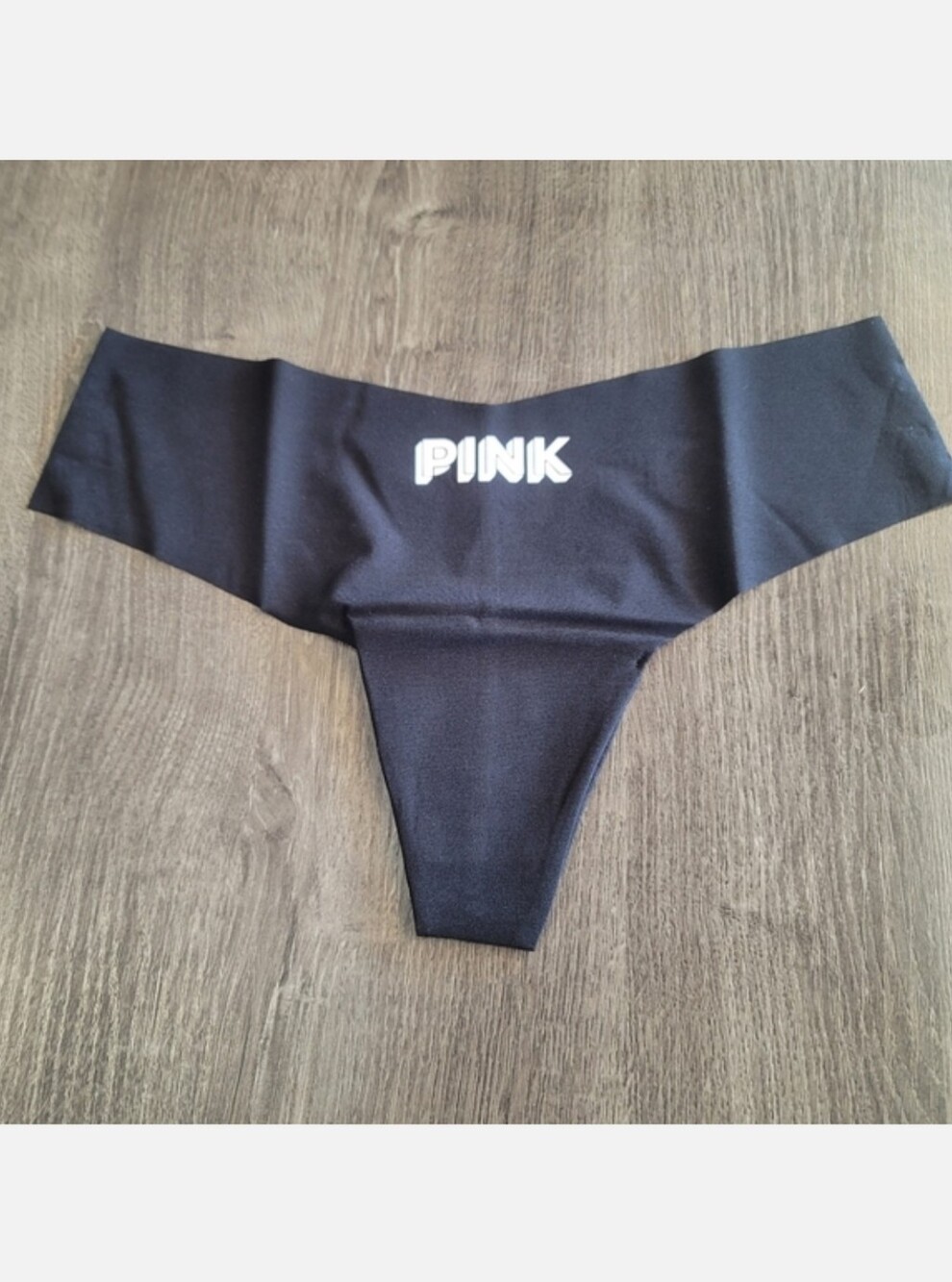 Victoria's secret pink stretch no show thong panty MEDIUM BLACK